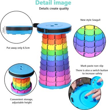Складаний туристичний стільчик-табурет, 440lbs, з сумкою, для кемпінгу, риболовлі, подорожей, барбекю (Райдужний)