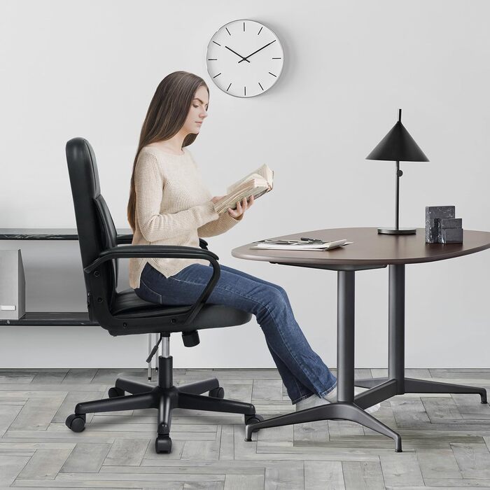 Офісне крісло MIXASTEP з PU-шкіри, поворотне, регульована висота, міцні підлокітники, 360° колеса, для роботи, навчання, ігор (Чорний)