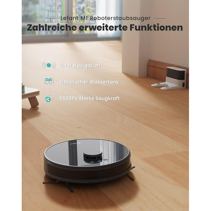 Робот-пилосос Lefant M1 з лазерною навігацією, функцією миття, 5500Pa, 8 зон заборони, керування через додаток/Alexa, для твердих підлог та шерсті тварин