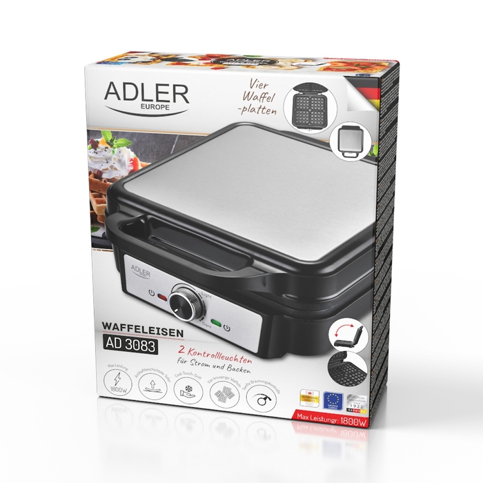 Вафельниця ADLER AD3083 1800 Вт, сріблястий/сірий