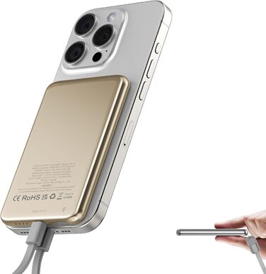 Power Bank MagSafe 5000mAh 20W PD з бездротовою зарядкою, USB-C, для iPhone 16/15/14/13/12 (Золотий)