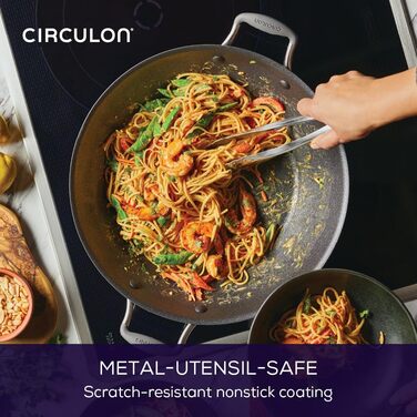 Wok Circulon Scratch Defense 36 см з антипригарним покриттям для індукції, з кришкою з нержавіючої сталі, підходить для посудомийки та духовки