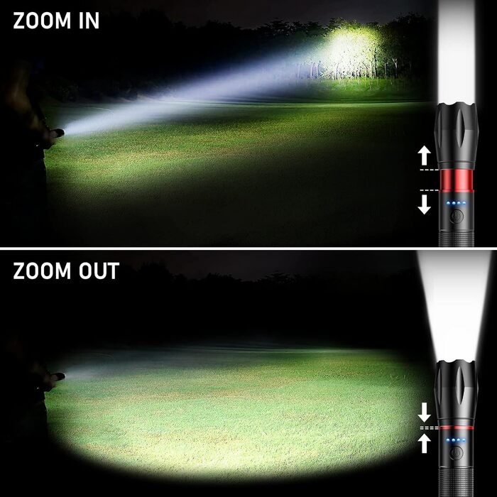 LED ліхтарик Blukar з підзарядкою, 2000L, Zoom, 5 режимів, водонепроникний IPX6, для кемпінгу, туризму, риболовлі, активного відпочинку та надзвичайних ситуацій