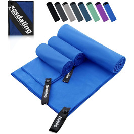 Набір з 3 рушників з мікрофібри: великий (200x100 см) та 2 маленькі (80x40 см), швидковисихаючі, для спорту, подорожей, басейну та пляжу (Королівський синій)