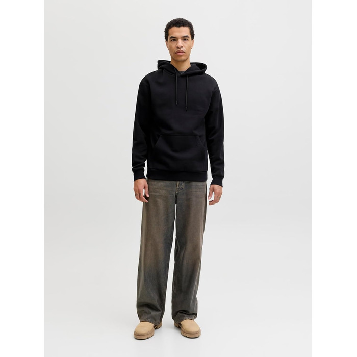 Чоловічий однотонний худі Jack & Jones з капюшоном, чорний, розмір XL