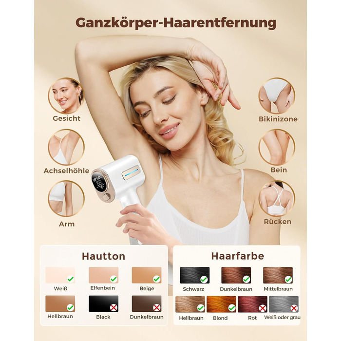 IPL пристрій для епіляції Haarlosy з IGBT-технологією та 9 рівнями інтенсивності, 999,900 імпульсів світла, безболісна епіляція лазером для чоловіків та жінок, для тіла та ніг