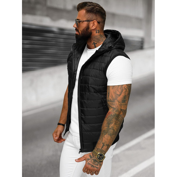 Чоловіча степкова жилетка OZONEEE з капюшоном, чорна, XL. Спортивна жилетка без рукавів для перехідного сезону, модель 777/892KA