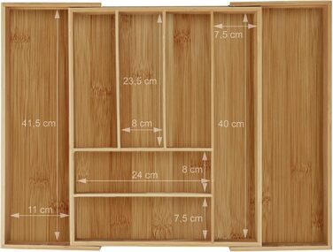 Relaxdays Cutlery Box Bamboo, Extendable, Cutlery Insert for Drawers, Drawer Insert HBT 6.5x57.5x43 cm, natural