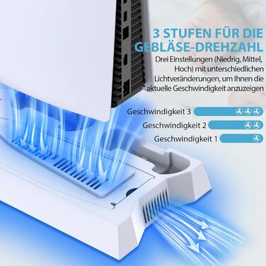 Підставка для PS5 Slim/Pro з зарядною станцією для контролера, RGB-підсвічуванням, вентилятором, тримачем для навушників та USB-хабом, чорно-біла (біла Q211)