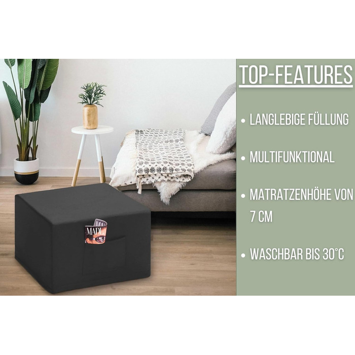 Складаний гостьовий матрац Badenia Trendline XXL, поліестер, 196x65x15,5 см, комфортна висота 15 см, плюшевий чохол, сертифікат OEKO-TEX, чорний, для двох, німецька якість