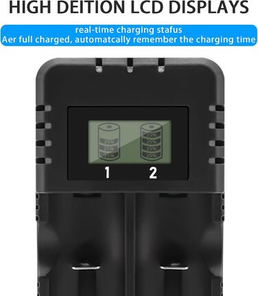 Зарядний пристрій для акумуляторів Li-Ion з LCD-дисплеєм, 4 слоти, швидка зарядка, сумісний з 26650/18650/14500/16340