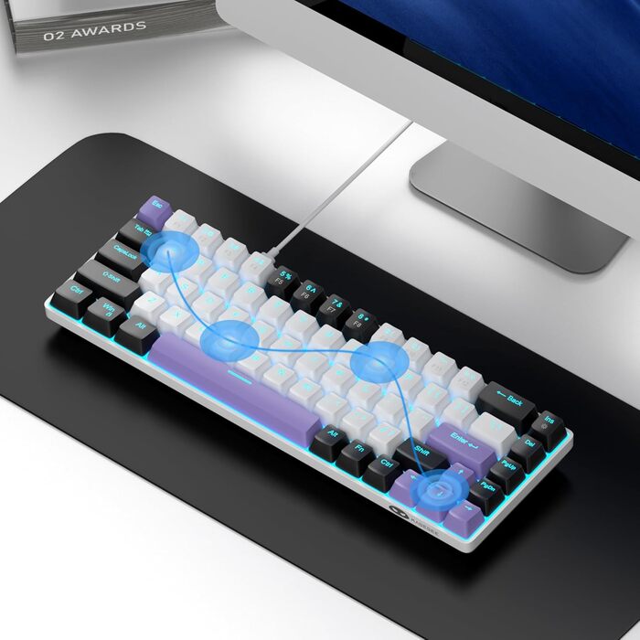 Механічна ігрова клавіатура MageGee MK-Box 68 клавіш TKL з LED-підсвічуванням, сіра (фіолетовий/червоний перемикач)