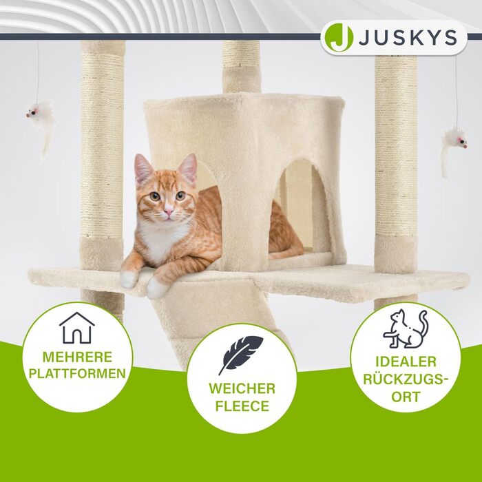 Дерево для котів Juskys Amy XXL - з печерами, лежанками, сходами та сизалевими стовпчиками. Стабільний котячий комплекс 170 см, сірий (бежевий)