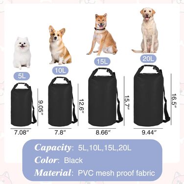Велика переносна сумка для тварин, 15 л, чорна. Водонепроникна, для кемпінгу та походів.