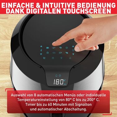 Аерофритюрниця Tefal Easy Fry XXL 5,6 л, 1850 Вт, 8 програм, електрична, без олії, нержавіюча сталь, енергозберігаюча, цифровий дисплей