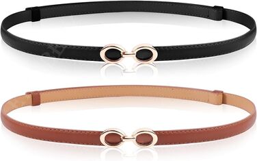 2 жіночі шкіряні ремені Skinny: чорний+білий та чорний+коричневий. Вузький тасьовий ремінь з металевою блискавкою для суконь та пальто