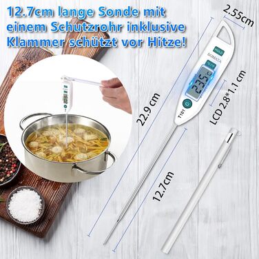 Термометр кулінарний BOMATA IPX7 вологостійкий, для їжі, рідин, приготування страв. З довгим зондом. T101 (білий)