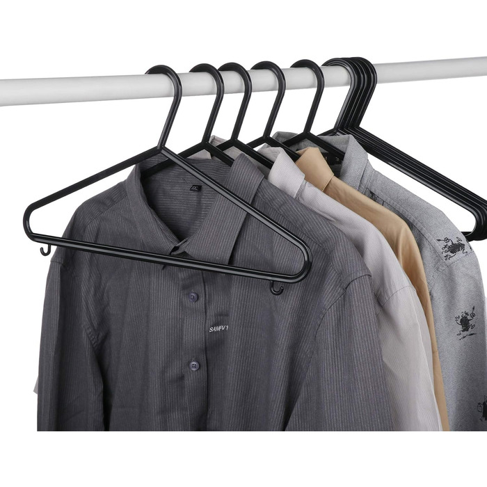 ilauke Standard Clothes Hangers Set, 50 Pieces Black Plastic Clothes Hangers, Multi-Purpose Skirt Hangers Space-Saving Clothes Hangers for Drying and Wet Laundry for Clothing Suits, Jackets, Trousers, 37CM
