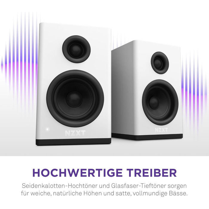 Комп'ютерні колонки NZXT Relay – 80 Вт, повний діапазон звуку, білий колір