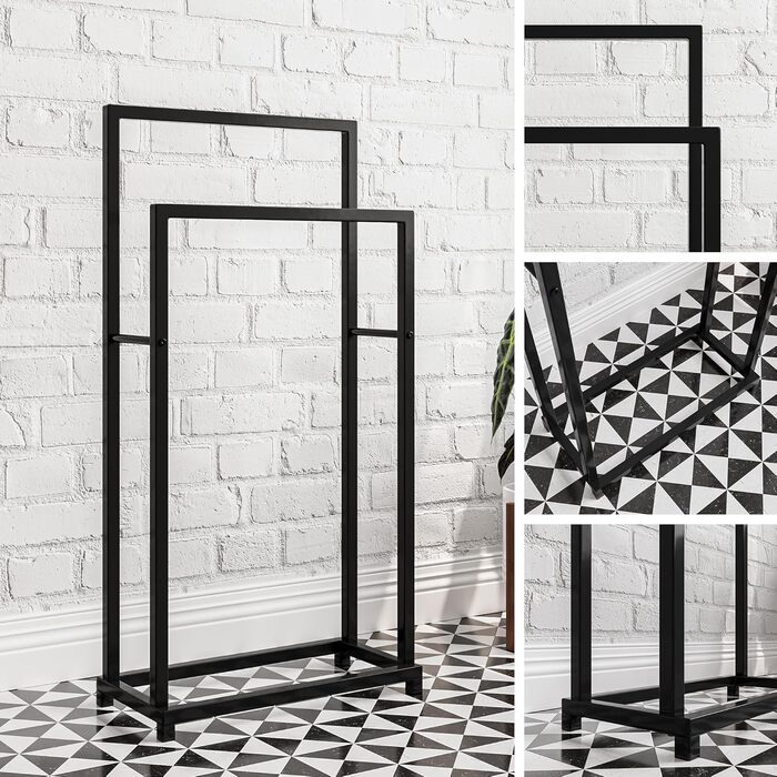 Підставка для рушників, тримач рушників, підлогова стійка з 3 перекладинами, для ванної кімнати, сталева, чорна, 2 яруси