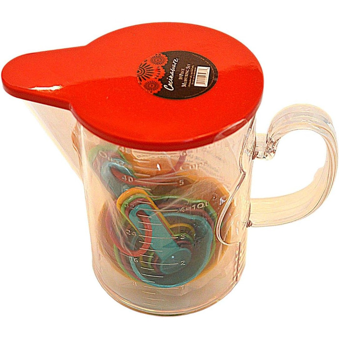 10-Piece Measuring Cup Set, 0.5 Teaspoons to 1.5 Liters for Baking, Cooking, Multicolored