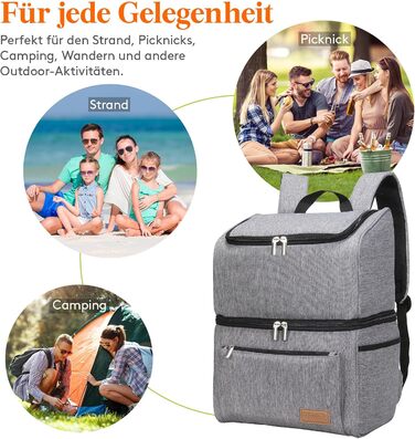 Lifewit 21L Insulated Cooler Bag, Thermal Lunch Bag, Cooler Backpack, Leak-Proof Double-Layer Cooler Bag for Men, Women, Mothers for Lunch, Picnic, Shopping, Travel (Gray)