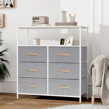 LYNCOHOME Chest of Drawers with Fabric Drawers, Sideboard Entryway Cabinet with 6 Fabric Drawers and Compartments, Drawer Organizer Furniture for Kitchen Office Bedroom (Snow Grey)