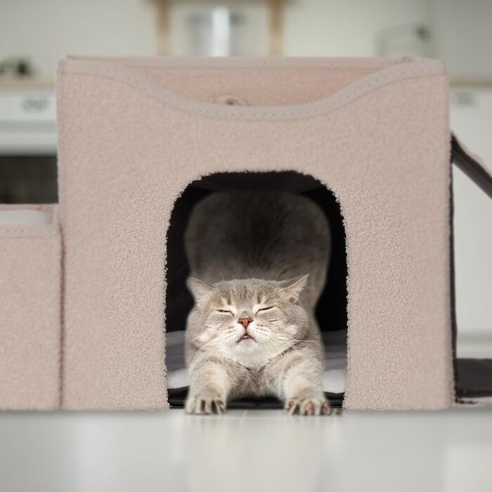 Будиночок для котів Relaxdays, 2 поверхи, для котів і маленьких собак, бежевий, 36,5x112x41 см, внутрішній, затишне місце для відпочинку