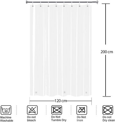 Прозорий душовий завіс YISURE 120x200 см з магнітами, водонепроникний, для ванни