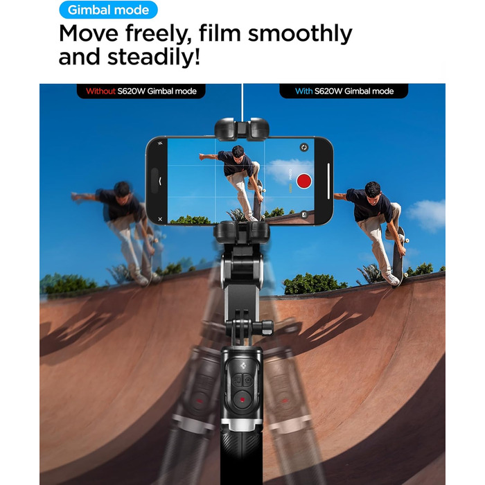 Стабілізатор Gimbal Spigen з розпізнаванням обличчя, селфі-стік, штатив, LED-підсвітка, вертикальне/горизонтальне обертання, сумісний зі смартфонами iPhone, Samsung та іншими