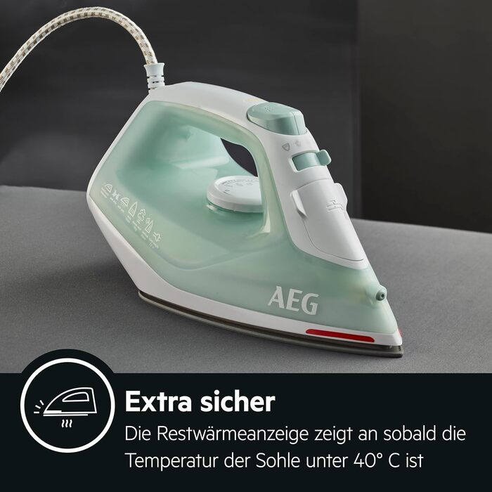 Праска AEG DB 1740LG 3000 серії: 2400 Вт, 110 г/хв, керамічна підошва, антинакип, 250 мл, 2 м, зелено-біла