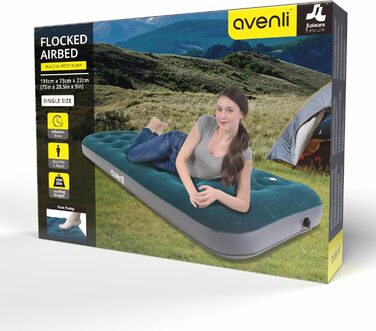 Надувна матрац-ліжко AVENLI для кемпінгу та дому (191x73x22 см) з вбудованим насосом, для 1 особи