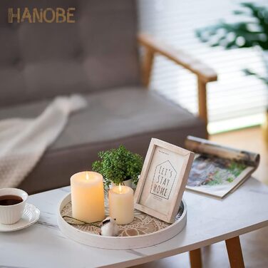 Декоративний круглий дерев'яний піднос Hanobe для столу, кухні та дому у стилі бохо, rustik, піднос для сервірування, декорування та кухонної стійки