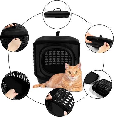 Складана переноска для кота, переноска для кота/маленьких собак, чорна, з м'яким матом