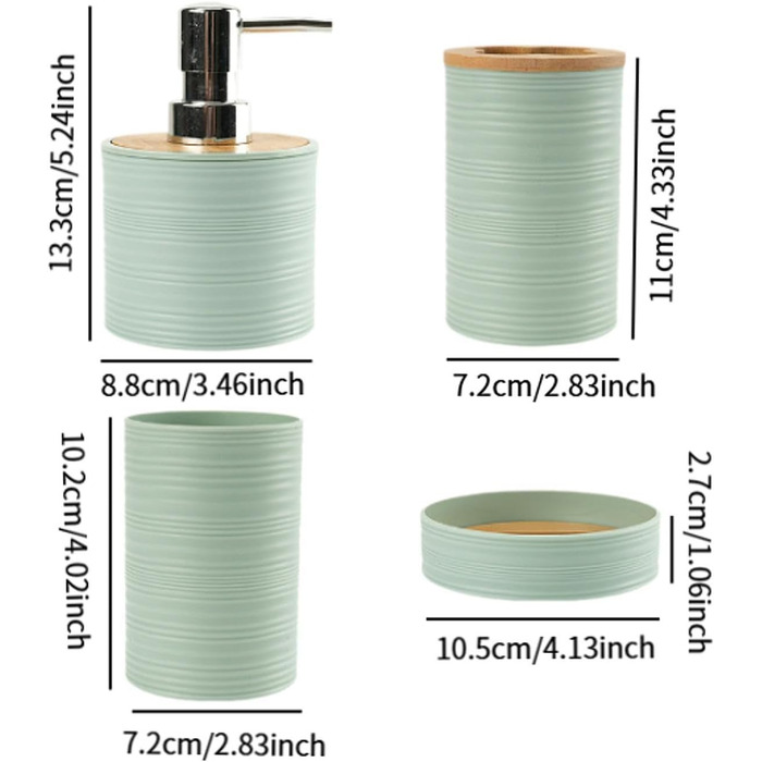 Набір аксесуарів для ванної кімнати Perfk: дозатор мила, тримач зубних щіток, стакан для ополіскувача, зелений