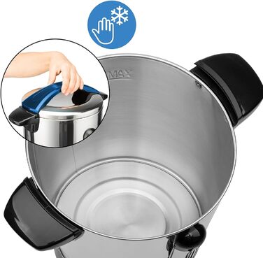 MONZANA® Glühwein Cooker 6.8L with Tap, Drip Tray, Thermostat 30-110°C, Hot Beverage Dispenser, Stainless Steel, Canning Pot, Punch Cooker, Hot Beverage Machine