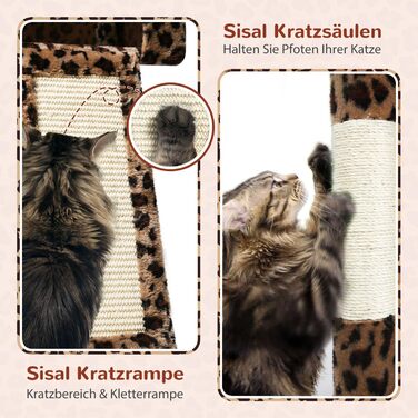 Драбина-будинок для котів Globlazer Kaktus (178 см) з гамаком, платформами, сходами з сизалю, для 2-4 котів, зелений (F70 Pro, XXL, леопардовий)