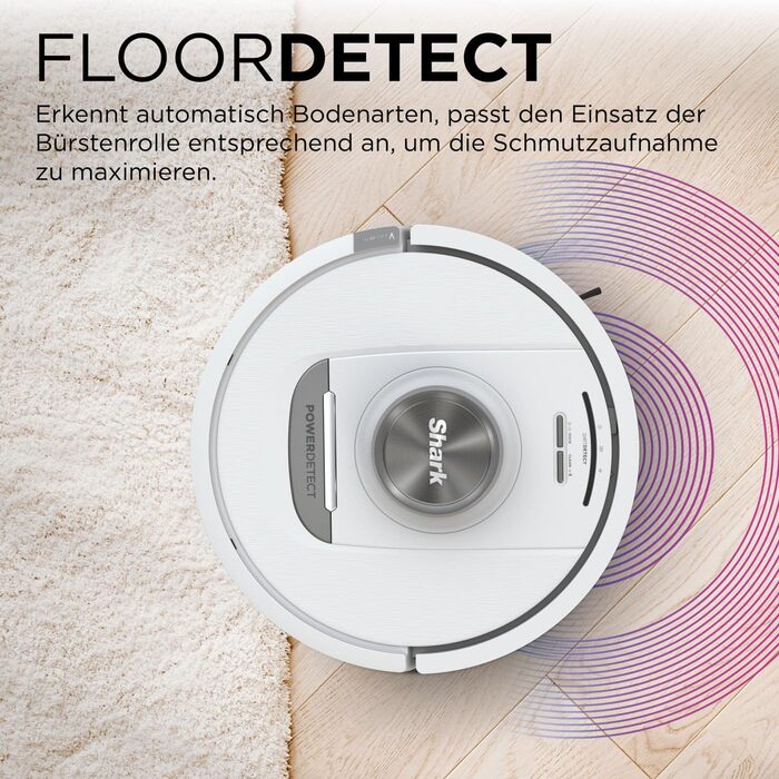 Робот-пилосос Shark PowerDetect з базою самоочищення, самостійно спустошується до 60 днів, для шерсті тварин, килимів та твердих підлог, з 3D- та LiDAR-навігацією, 14,5 см заввишки, білий