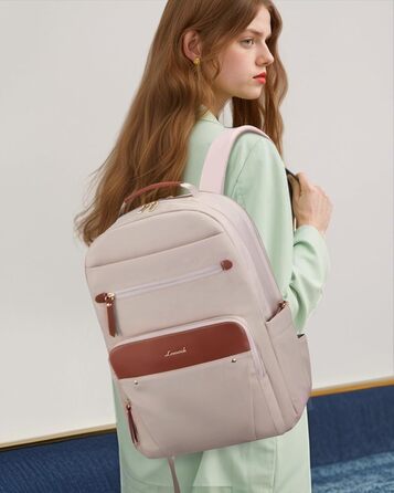 LOVEVOOK Рюкзак для ноутбука, водонепроникний, 15.6 дюймів, для роботи, школи, підлітка, велика пляшка води, елегантний, для роботи, навчання, подорожей, 15.6' (17', абрикозово-коричневий)