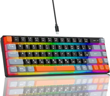 Ігрова клавіатура Snpurdiri з RGB підсвічуванням, механічний відгук, компактна, ергономічна, для офісу та ПК (63 білий/чорний/оранжевий, 68 чорний/сірий/оранжевий)