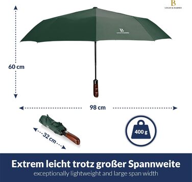 Зонт LOGAN & BARNES Dublin: штормовий, з дерев'яною ручкою, тефлонове покриття, темно-зелений