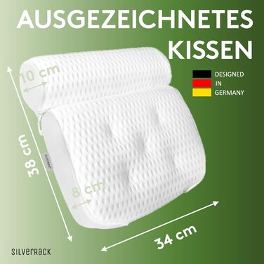 SilverRack Bathtub Pillow MEDIUM-SOFT [White 4D] - Neck Pillow for Bathtub with Suction Cups as Bathtub Accessory - Pillow for Bathtub - Bath Pillow with Ergonomic Fit