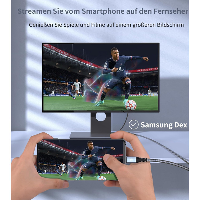 Кабель USB-C на HDMI 4K 2м, USB Type-C - HDMI, плетені, Thunderbolt, сумісний з iPhone, MacBook, iMac, iPad, Samsung, Dell