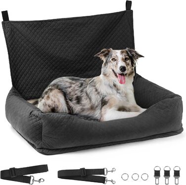 Honey Paws Dog Car Seat for Medium & Large Dogs - Universal Backseat Cover for Small/Medium Dogs up to 25kg - Non-Slip, Washable, Deep Black