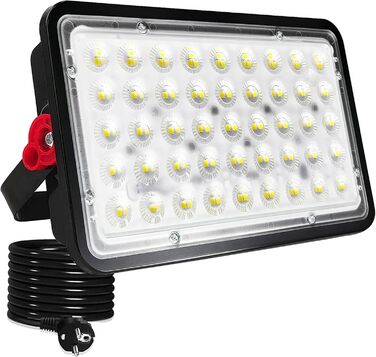 LED Floodlights 100W, 2 Pack LED Floodlights Outdoor with Plug 10000LM Outdoor Spotlights 6500K Cool White LED Projector IP66 Waterproof Led Floodlight for Warehouse, Garden, Garage, Yard (1 Piece)