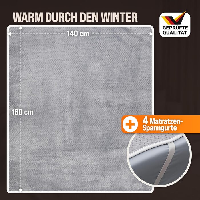 Електрична ковдра Monzana® 160x140 см з таймером, Coral Fleece, 2x60W, сіра, з захистом від перегріву, пральна, для дому