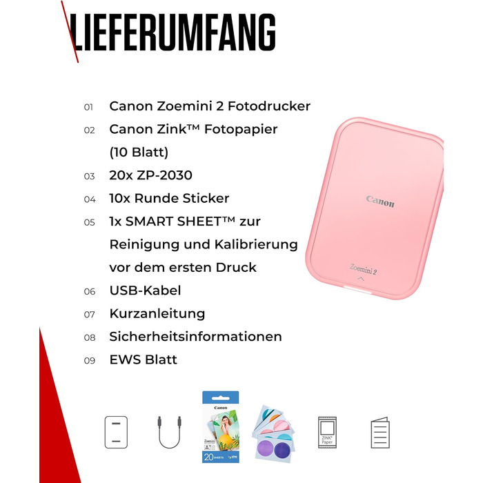Canon Zoemini 2: Портативний фотодрук, Bluetooth 5.0, USB-C зарядка (Рожеве золото)