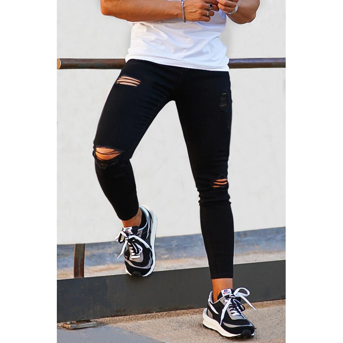 Чоловічі рвані джинси GINGTTO Skinny Stretch Denim Slim Fit, чорні, 32W/30L