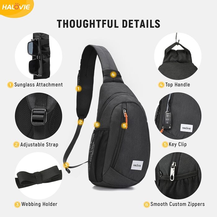 Чоловіча сумка-слінг HALOVIE через плече, маленька нагрудна сумка Crossbody чорного кольору
