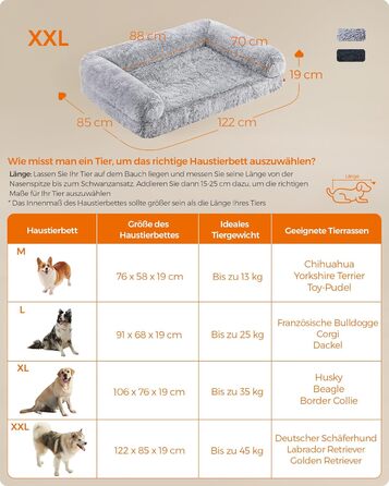 Ліжко для собак Feandrea FluffyHug, XXL, 122 x 85 x 19 см, сірий ошатний, м'яке, знімний чохол, матеріал - ноппенштампфоам